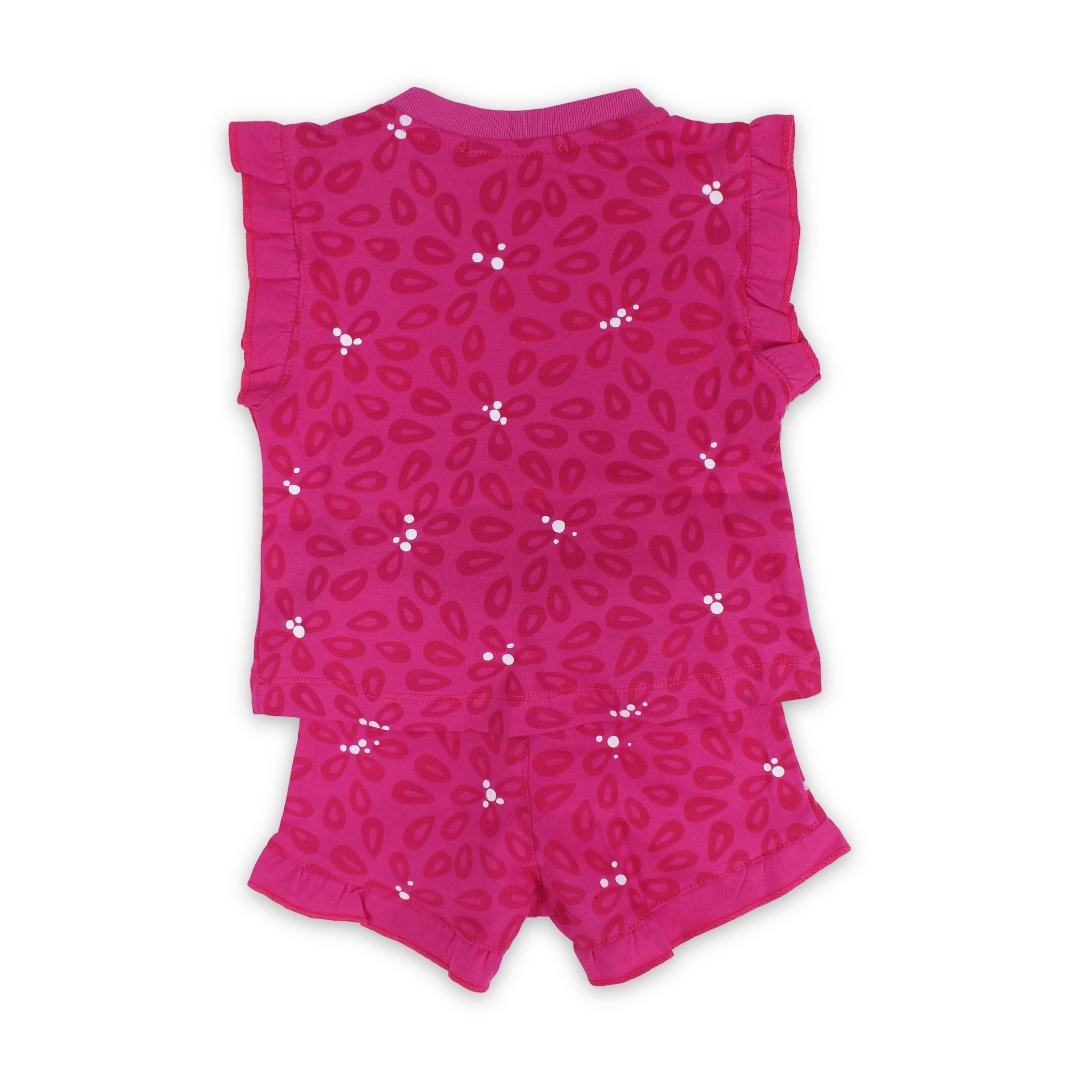 Baby Girls Cotton Pajama Set – Fuchsia with Floral Print