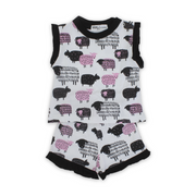 Baby Girls Cotton Sleeveless Pajama Set – White with Sheep Print