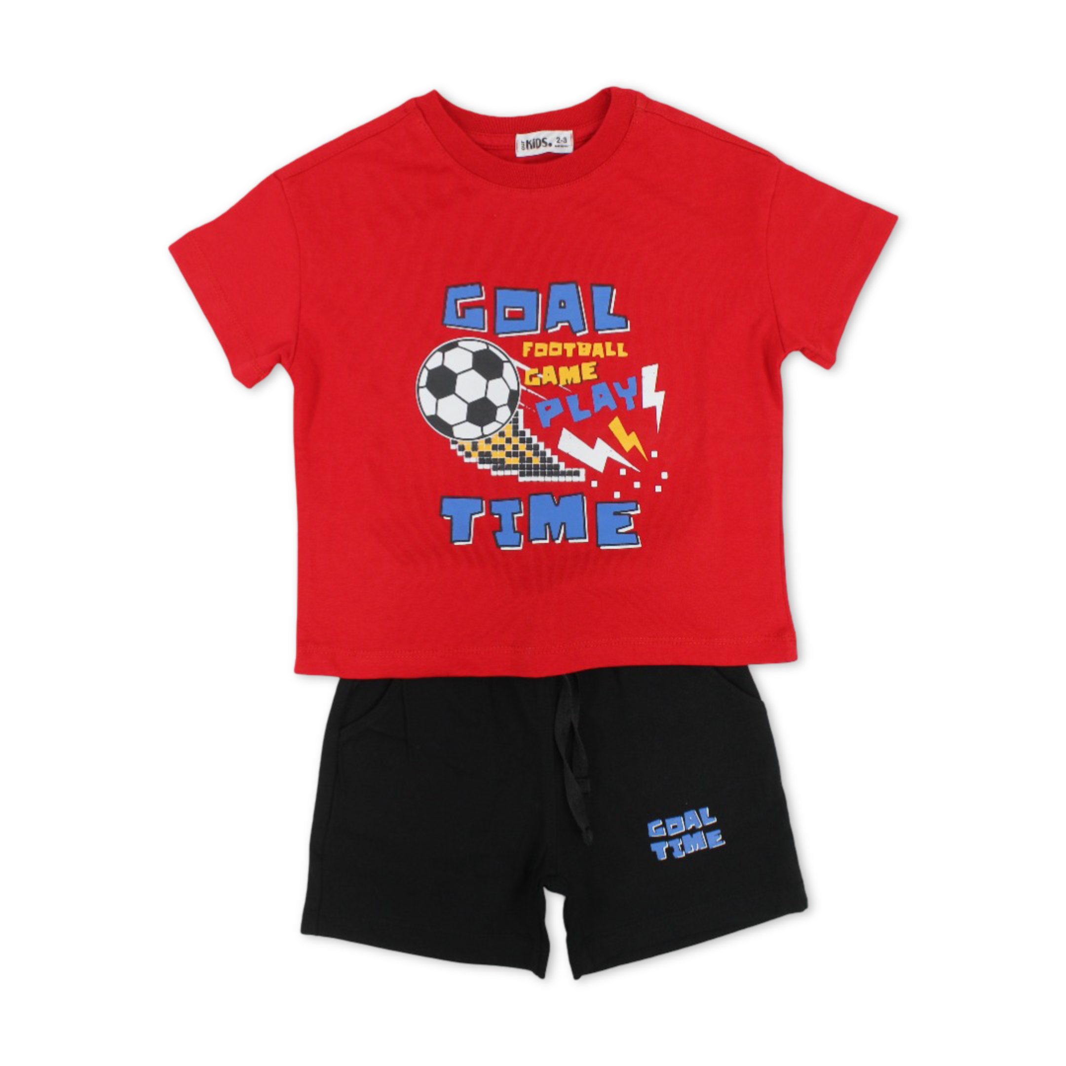 Boys Cotton Pajama – Red with "Goal Time" Print