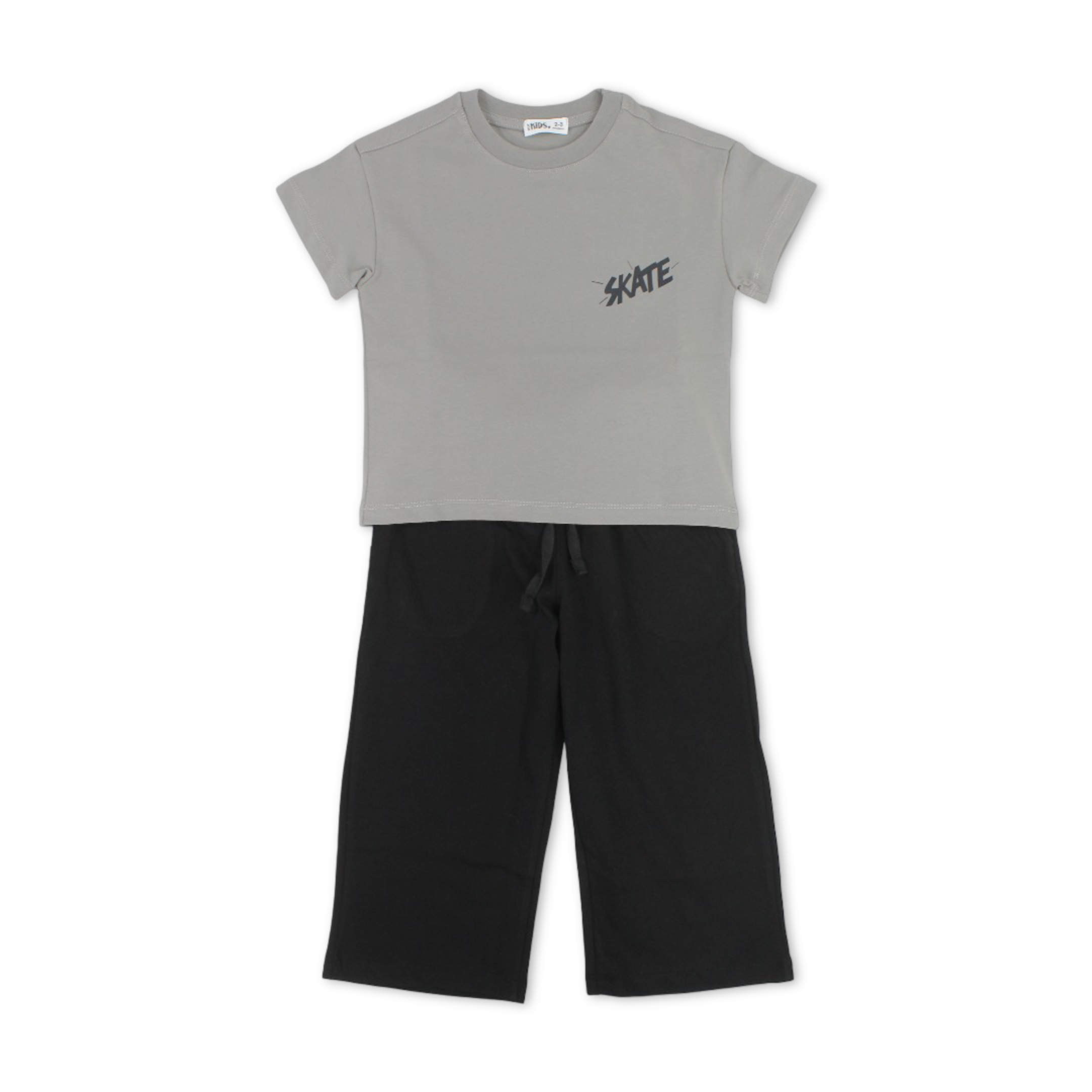 Boys Cotton Pajama – Grey with "Skate" Print
