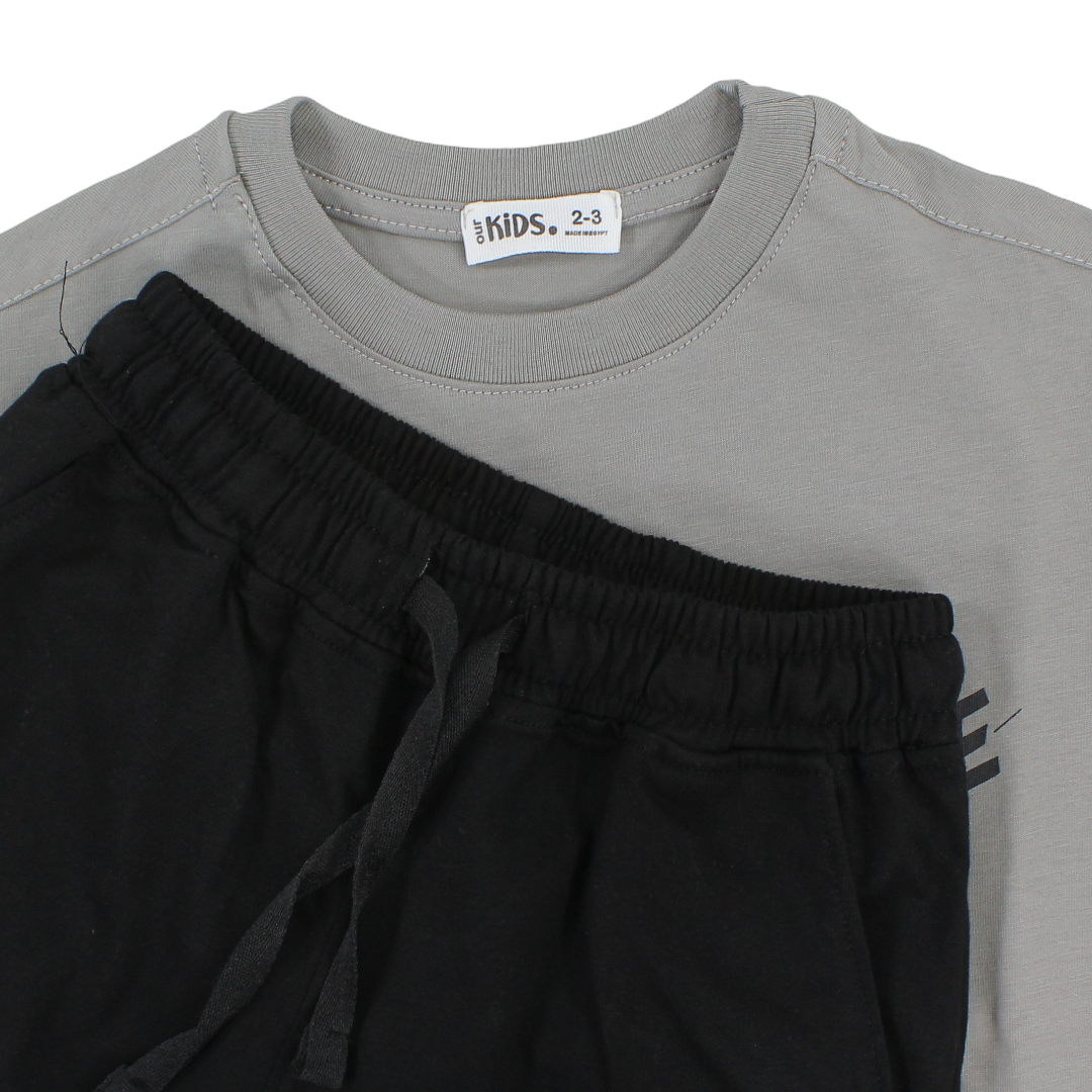 Boys Cotton Pajama – Grey with "Skate" Print