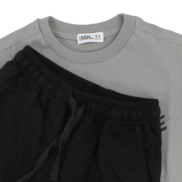 Boys Cotton Pajama – Grey with "Skate" Print