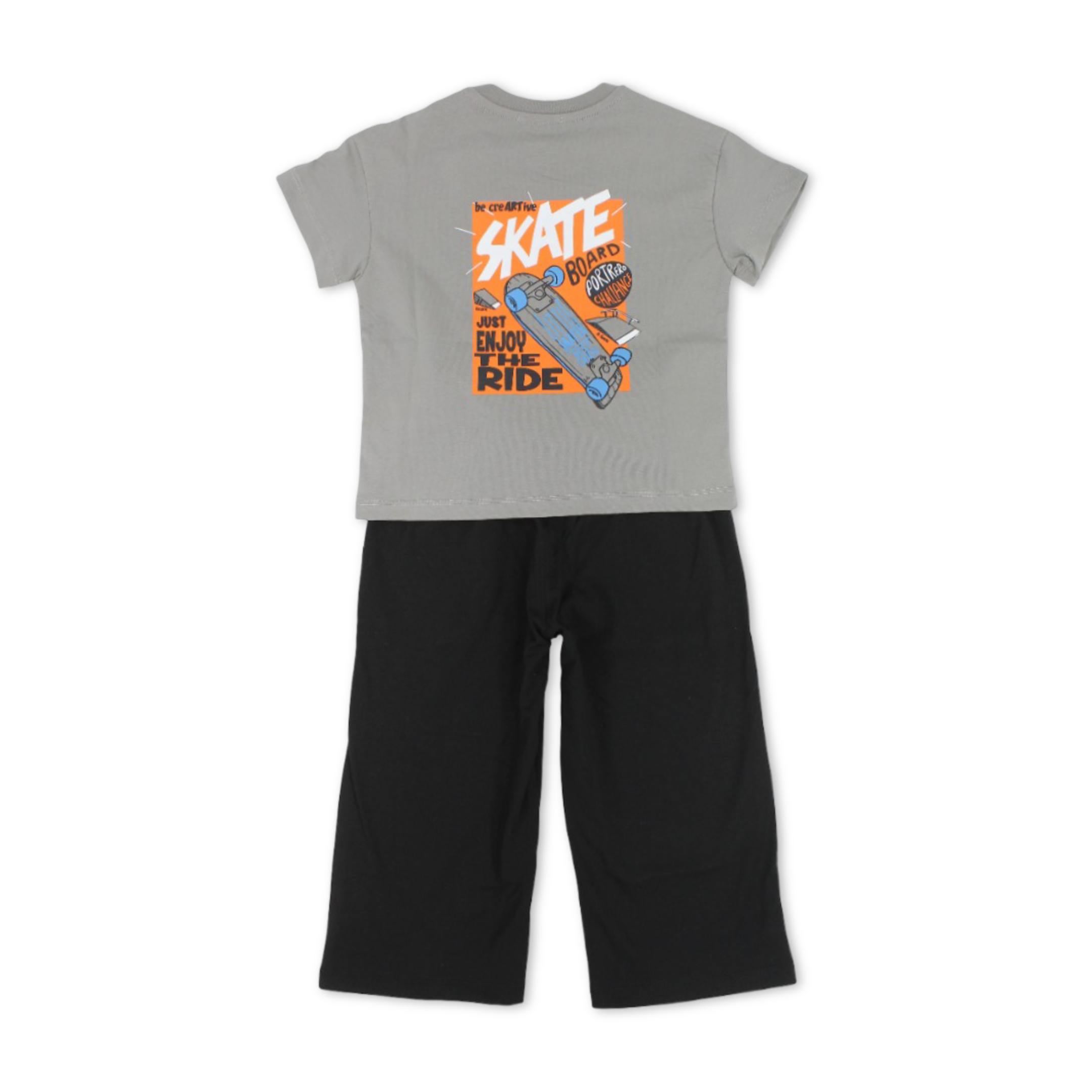Boys Cotton Pajama – Grey with "Skate" Print