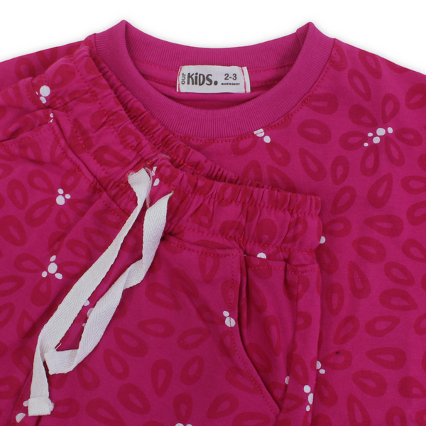 Girls Cotton Pajama Set – Fuchsia with Floral Print