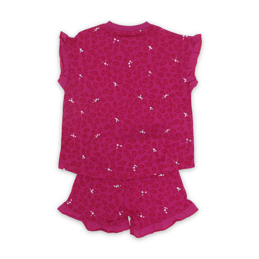 Girls Cotton Pajama Set – Fuchsia with Floral Print