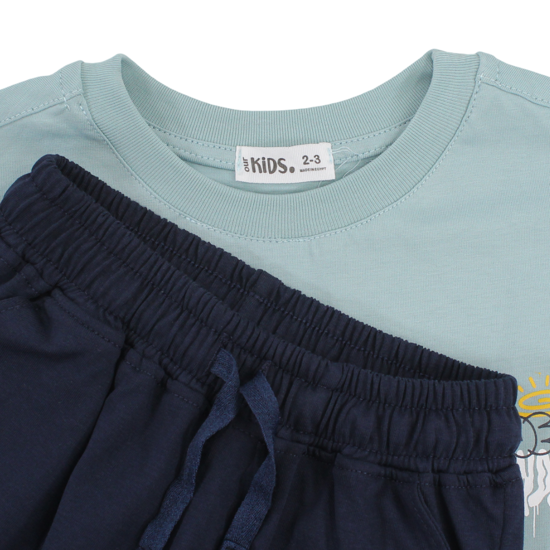 Boys Cotton Pajama – Mint with "New Mindset" Print