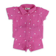 Baby Girls Crinkle Cotton Pajama Set – Pink with Stars Print