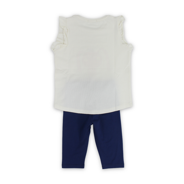 Girls Cotton Pajama Set – Off-White with "Sleepy Head" Print