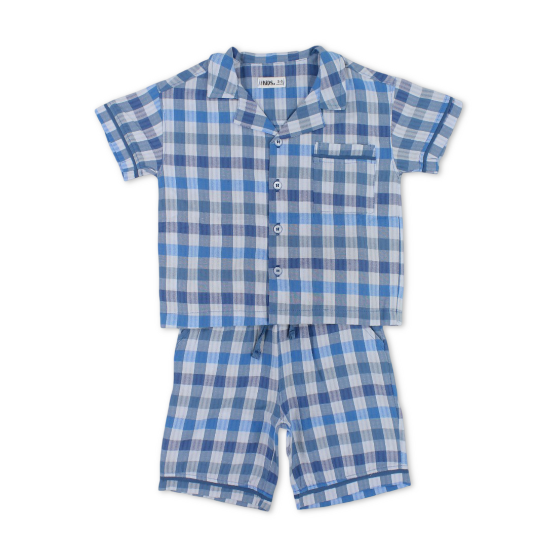 Boys Cotton Pajama – Baby Blue with Checkered Print - Clothing - Ourkids