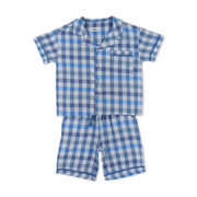 Boys Cotton Pajama – Baby Blue with Checkered Print