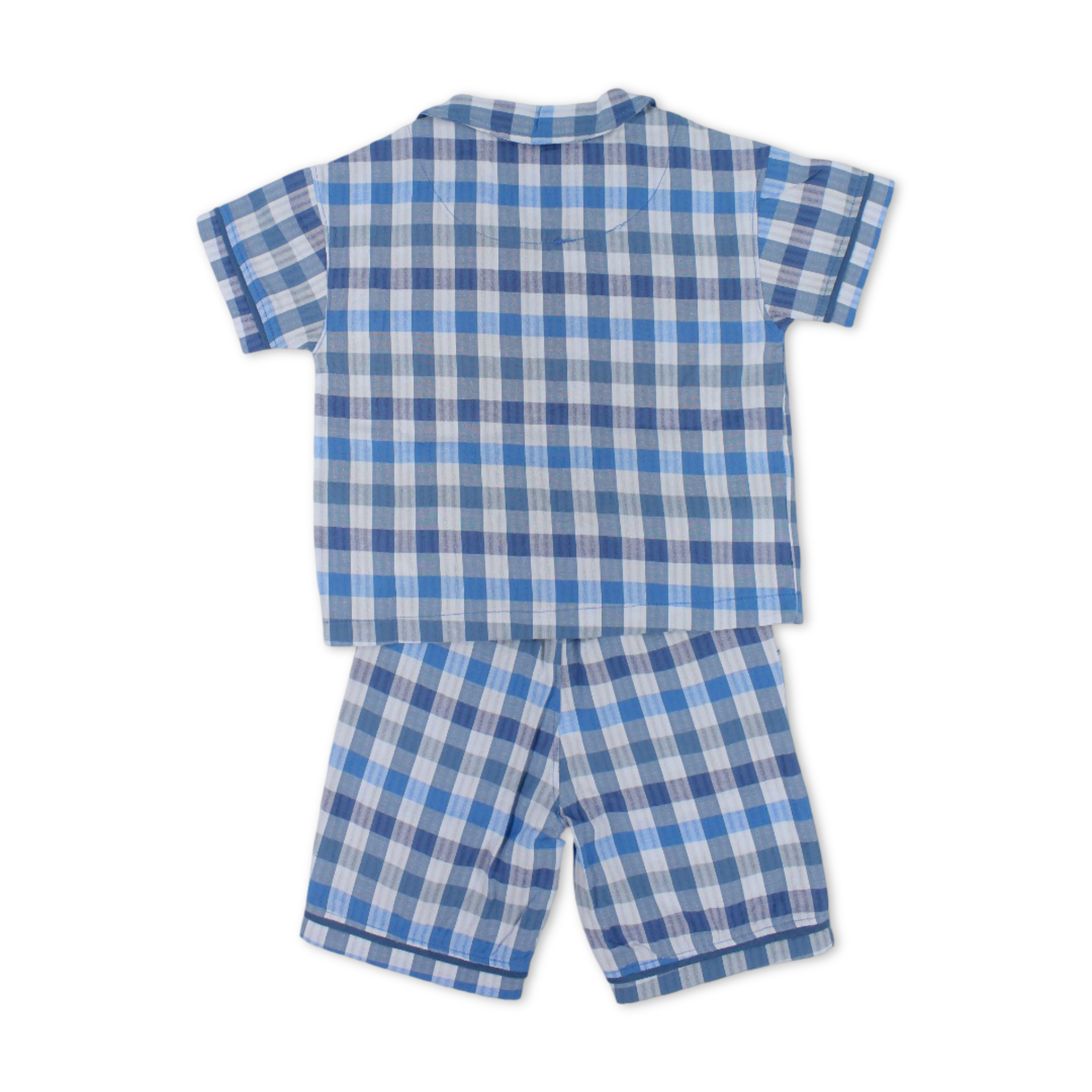 Boys Cotton Pajama – Baby Blue with Checkered Print