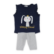 Girls Cotton Pajama Set – Navy with "Sleepy Head" Print