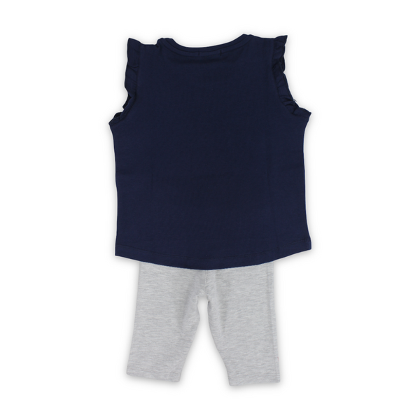 Girls Cotton Pajama Set – Navy with "Sleepy Head" Print