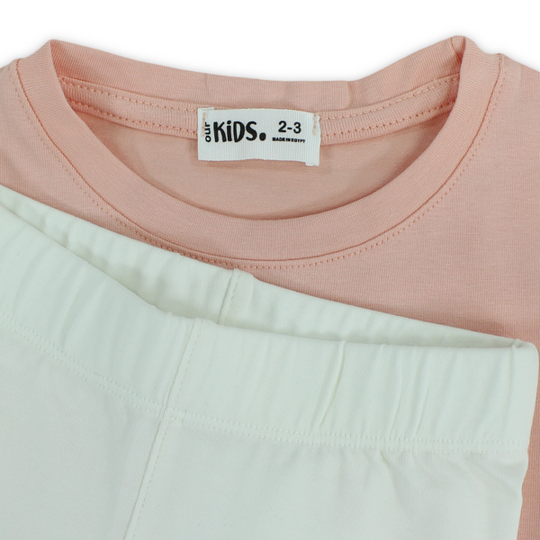 Girls Cotton Pajama Set – Salmon with Princess Print