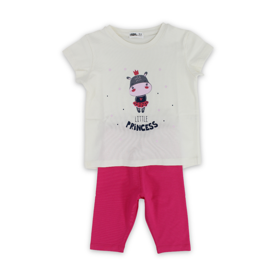 Girls Cotton Pajama Set – Off-White with Princess Print - Clothing - Ourkids