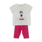 Girls Cotton Pajama Set – Off-White with Princess Print
