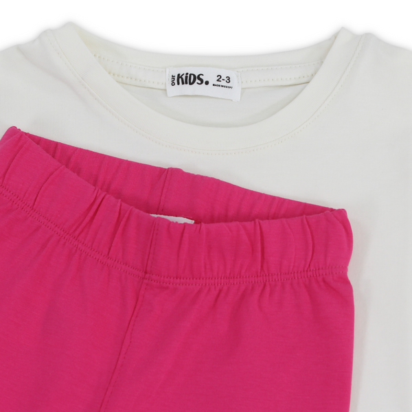 Girls Cotton Pajama Set – Off-White with Princess Print
