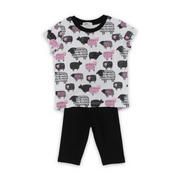 Girls Cotton Pajama Set – White with Sheep Print