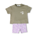 Baby Girls Cotton Pajama – Olive with Flowers Print