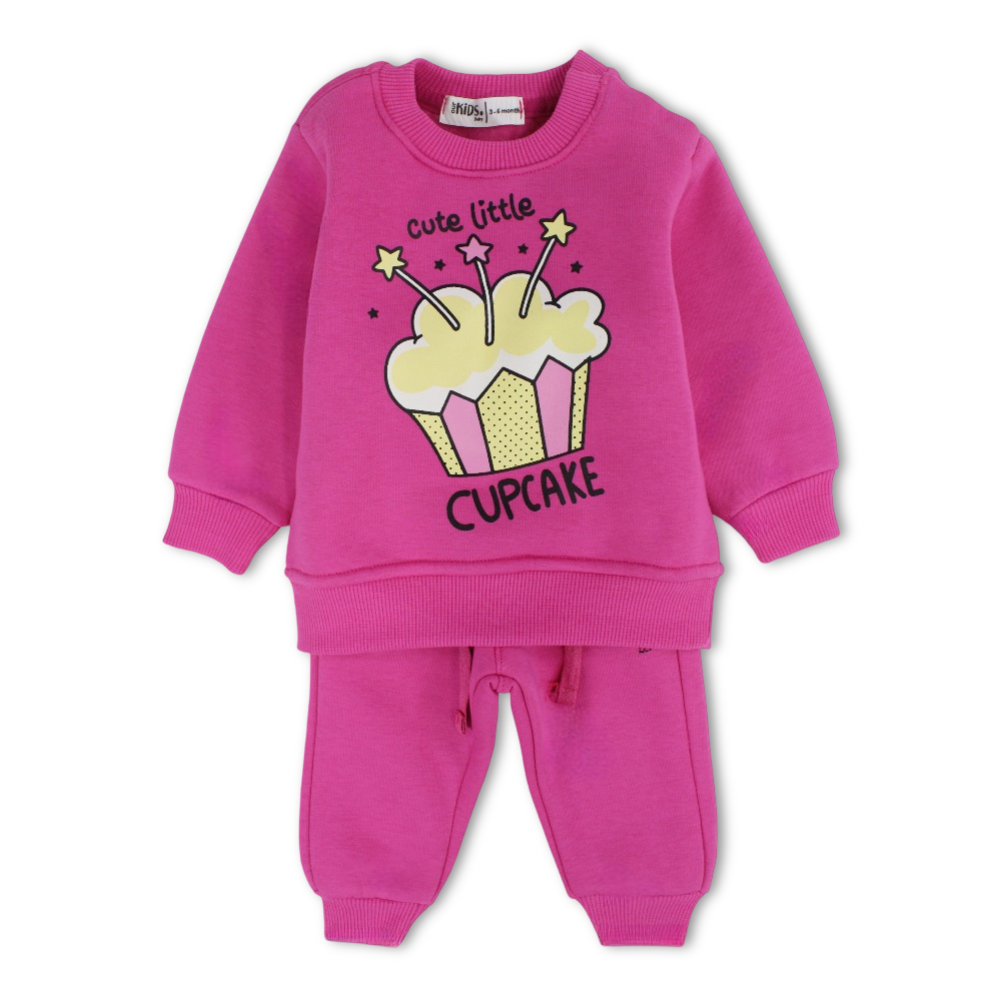 Baby Girls Cotton Pajama Set – Fuchsia with Cupcake Print