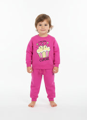 Baby Girls Cotton Pajama Set – Fuchsia with Cupcake Print