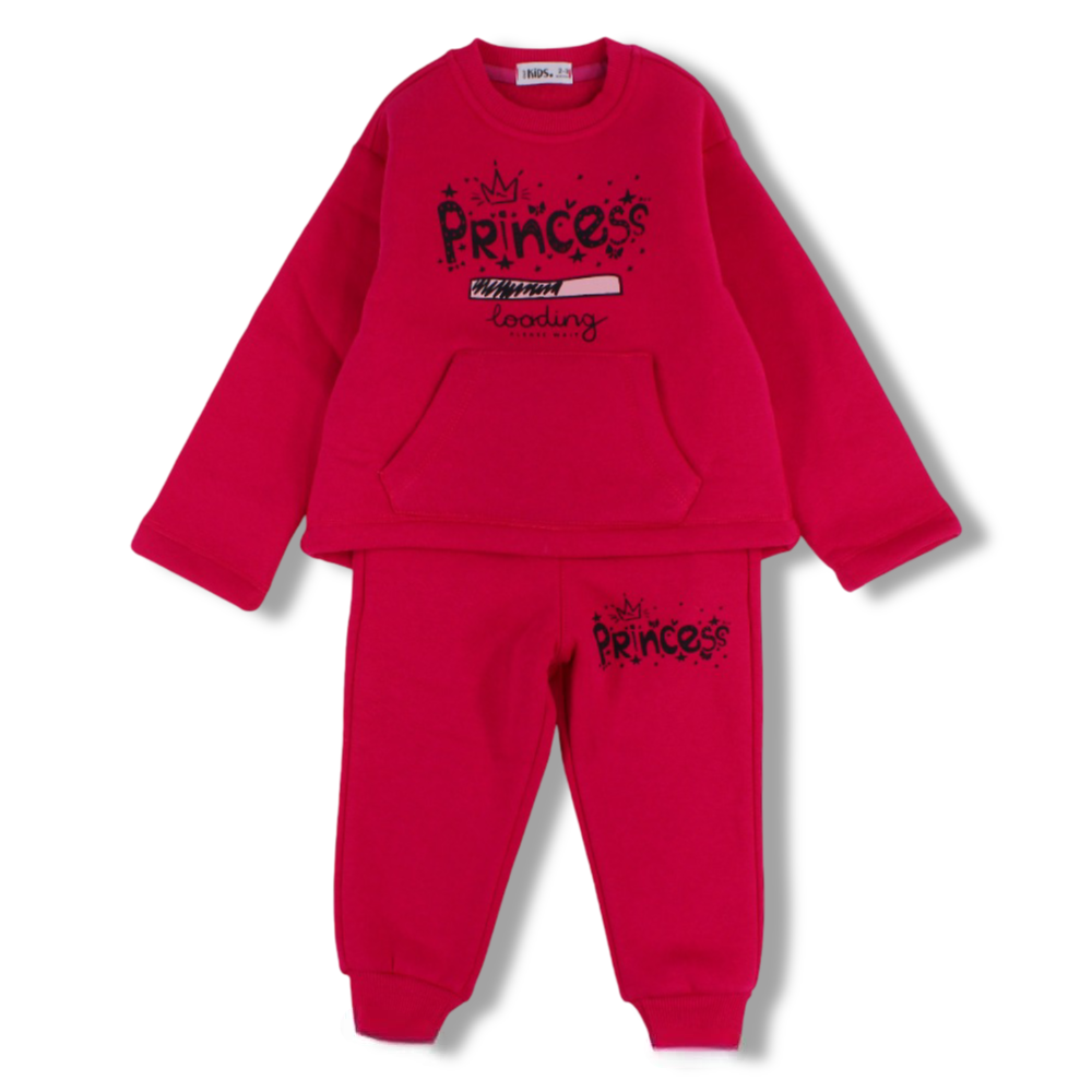 Girls Cotton Pajama Set – Fuchsia with "Princess" Print