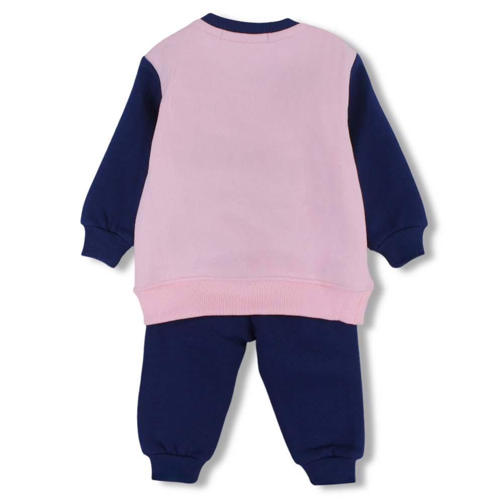 Baby Girls Cotton Pajama Set – Pink/Navy with Elephant Print
