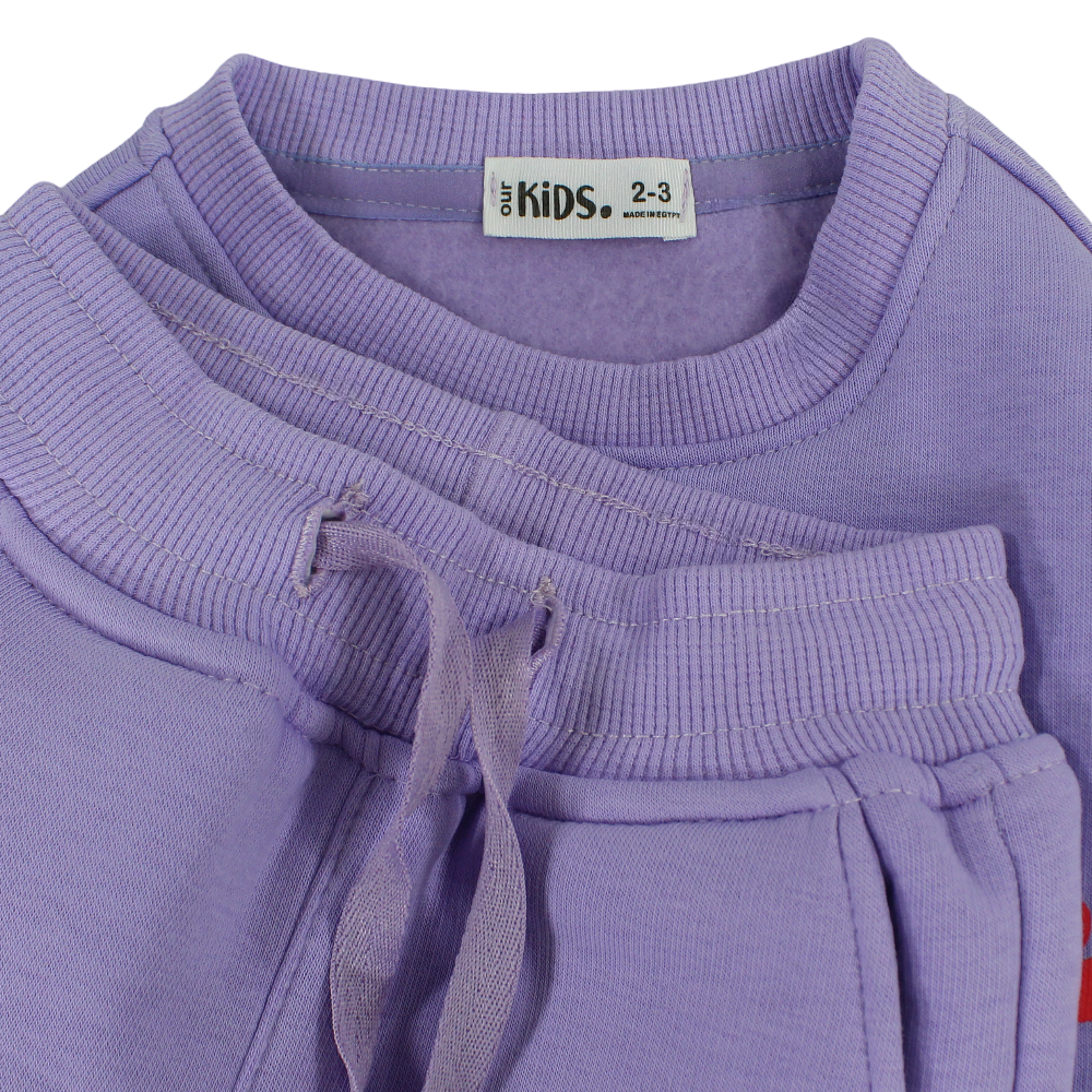 Girls Cotton Pajama Set – Purple with Penguin Print