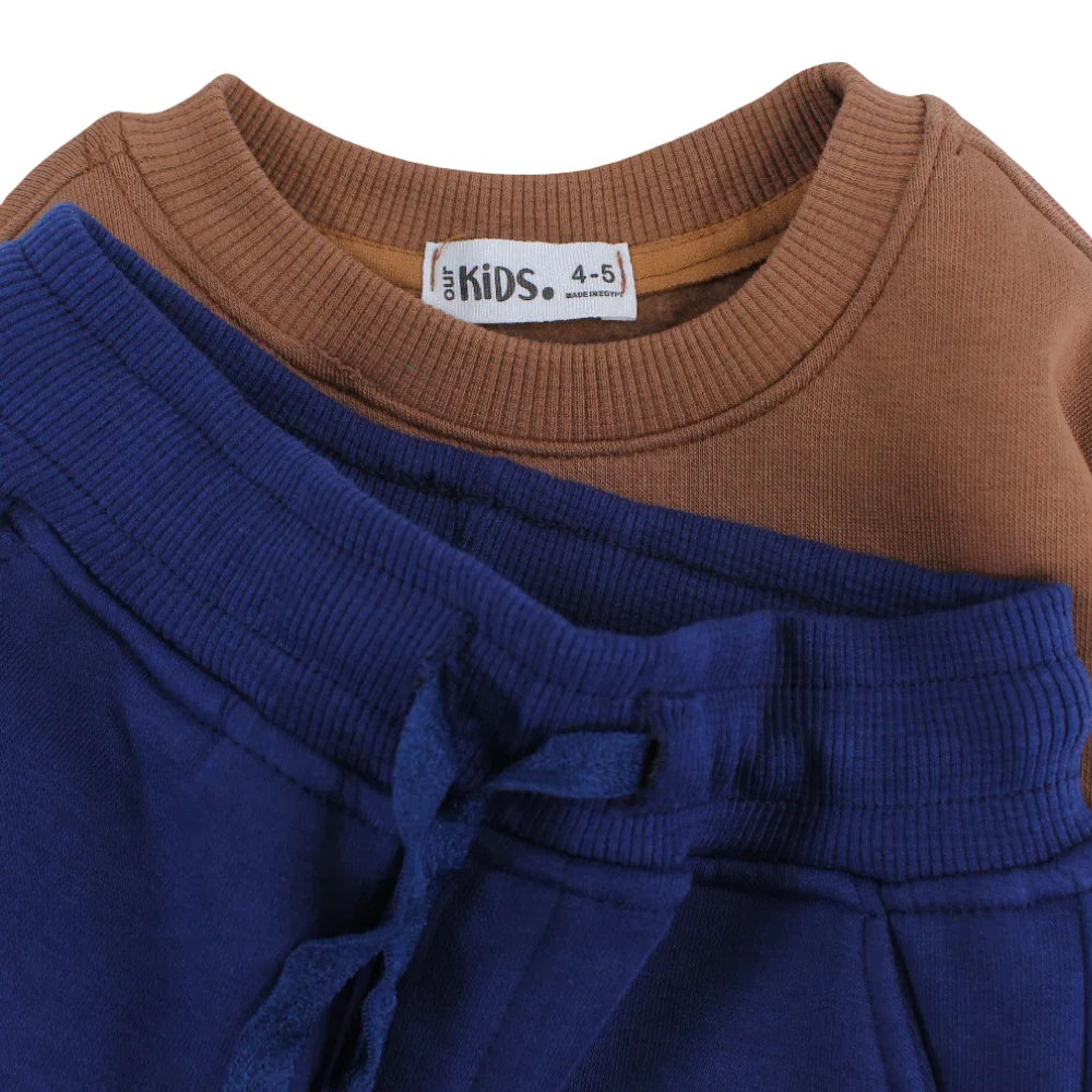 Boys Cotton Pajama Set – Brown with Moon Print