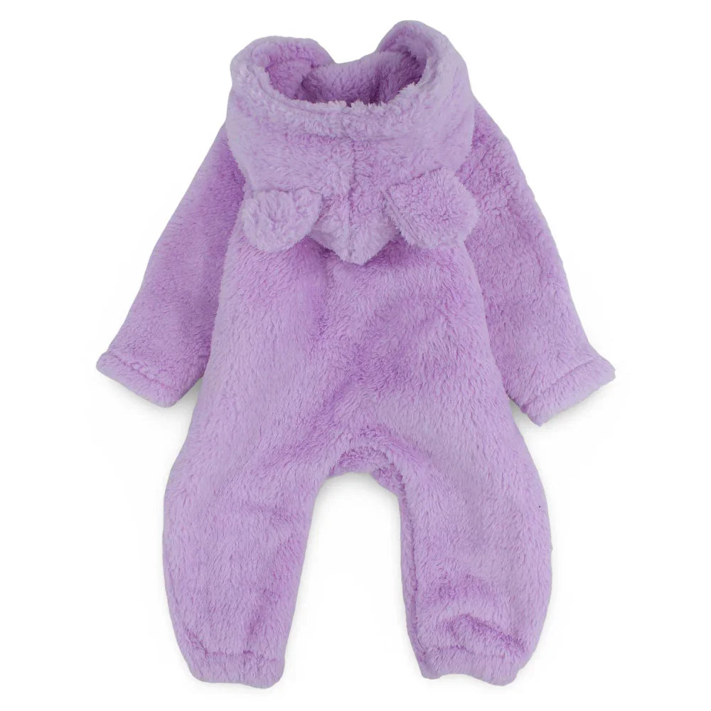 Baby Girls Fleeced Hooded Footless Onesie – Purple with Teddy Design