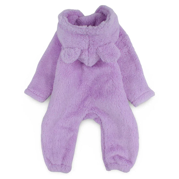 Baby Girls Fleeced Hooded Footless Onesie – Purple with Teddy Design