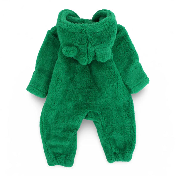 Unisex Baby Fleeced Hooded Footless Onesie – Green with Teddy Design