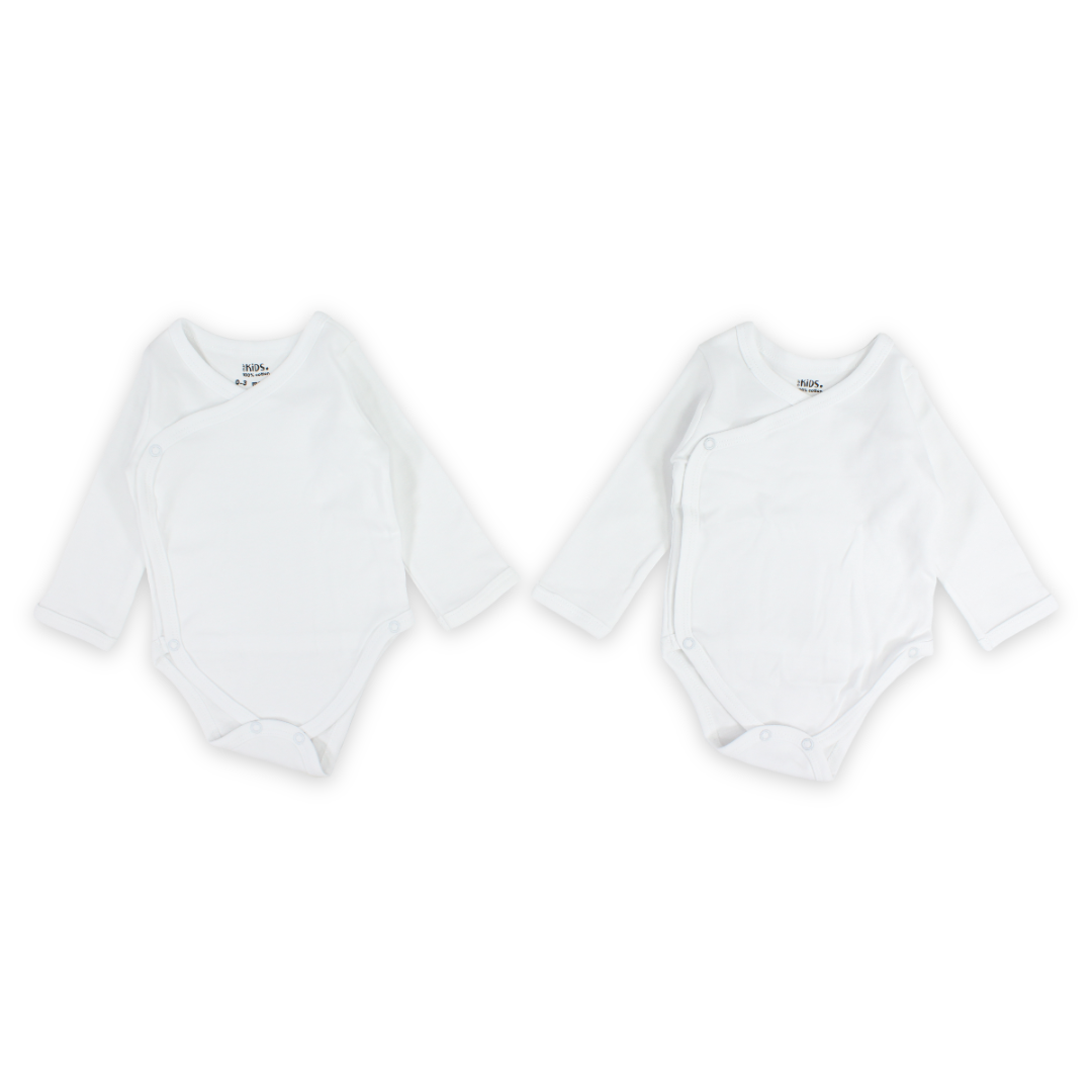 Unisex Baby 2-Pack Newborn Wrapover Long-Sleeve Bodysuits – White