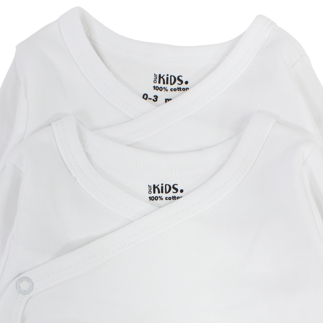 Unisex Baby 2-Pack Newborn Wrapover Long-Sleeve Bodysuits – White