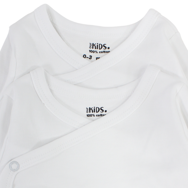 Unisex Baby 2-Pack Newborn Wrapover Long-Sleeve Bodysuits – White