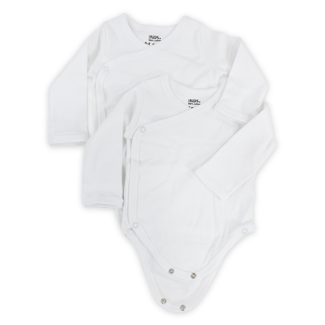 Unisex Baby 2-Pack Newborn Wrapover Long-Sleeve Bodysuits – White