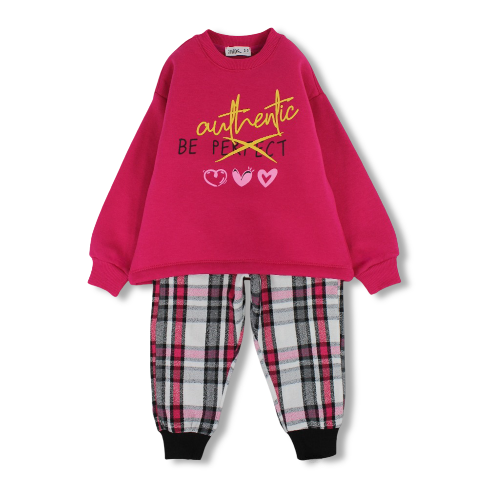 Girls Cotton Pajama Set – Fuchsia with “Be Authentic” Print