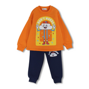 Boys Cotton Pajama Set – Orange/Navy with “Don’t Worry” Print