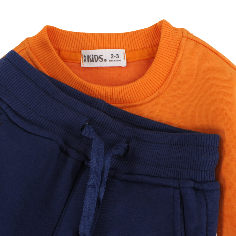 Boys Cotton Pajama Set – Orange/Navy with “Don’t Worry” Print