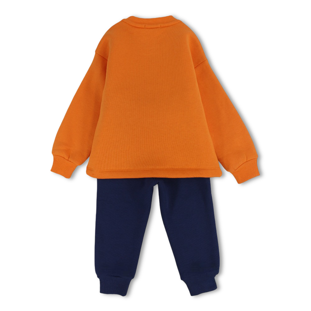 Boys Cotton Pajama Set – Orange/Navy with “Don’t Worry” Print