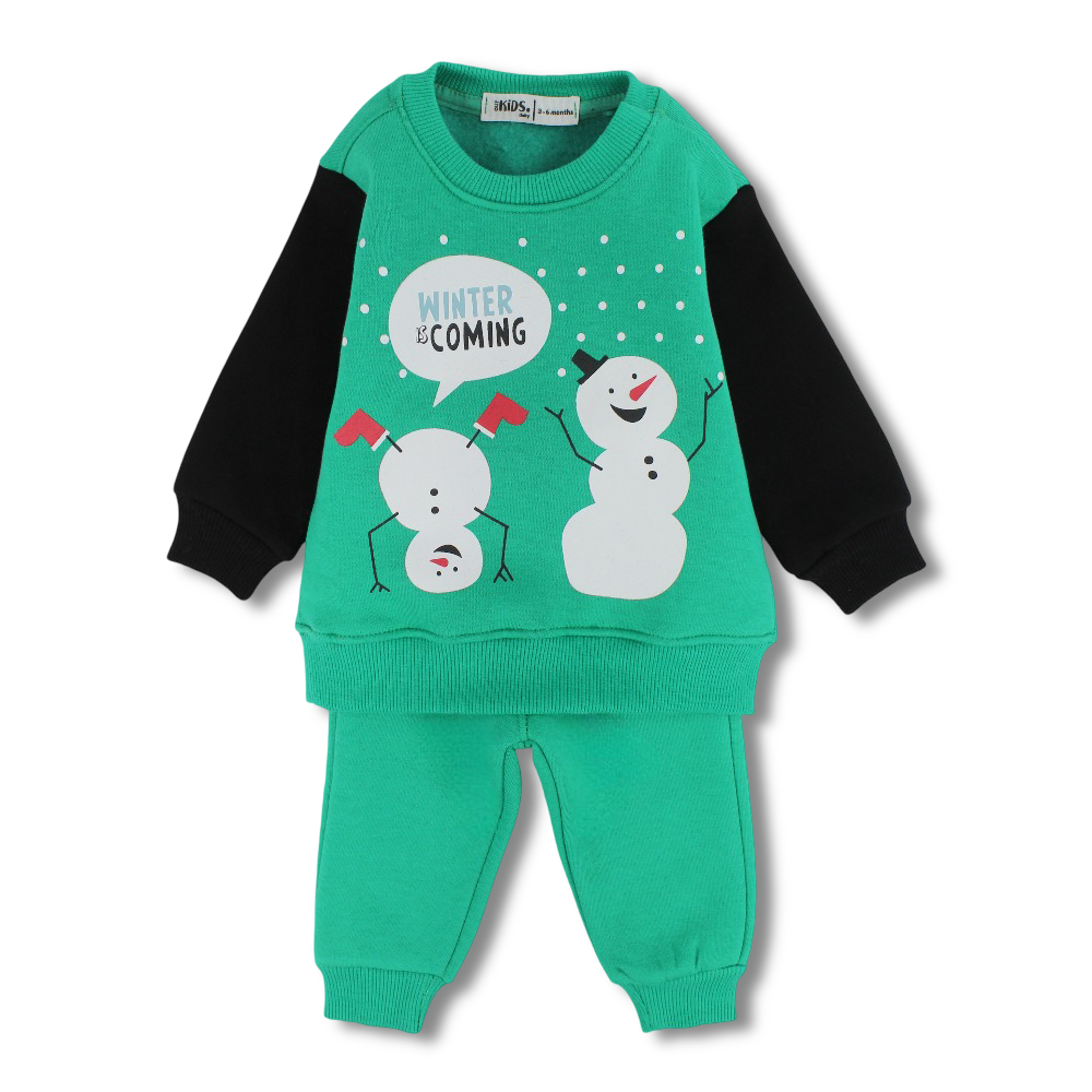 Baby Boys Cotton Pajama Set – Green with “Winter is Coming” Print