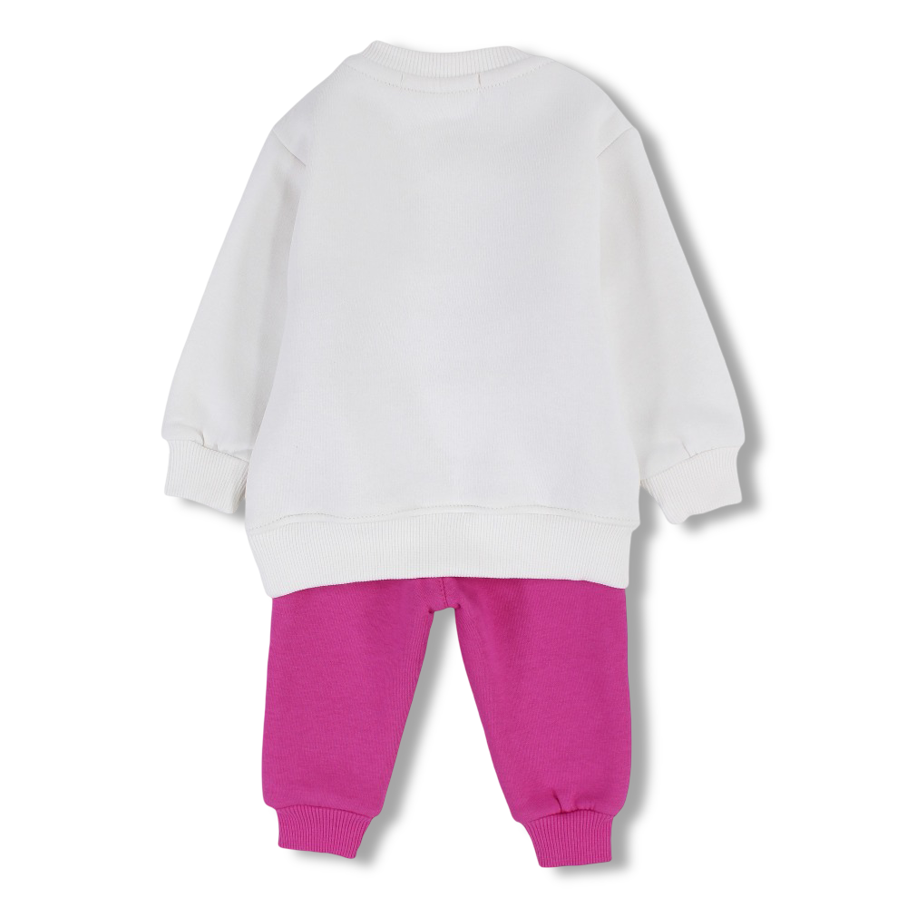Baby Girls Cotton Pajama Set – Offwhite/Fuchsia with “Wonderful Day” Print
