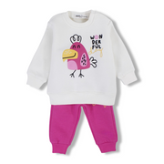 Baby Girls Cotton Pajama Set – Offwhite/Fuchsia with “Wonderful Day” Print