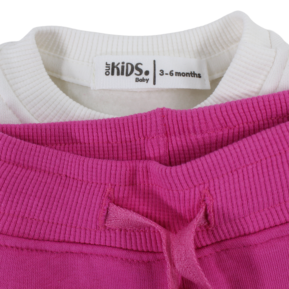 Baby Girls Cotton Pajama Set – Offwhite/Fuchsia with “Wonderful Day” Print