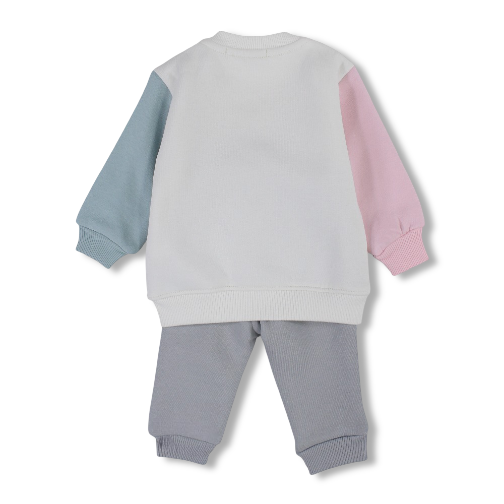 Baby Girls Cotton Pajama Set – Offwhite/Grey with Cat Print