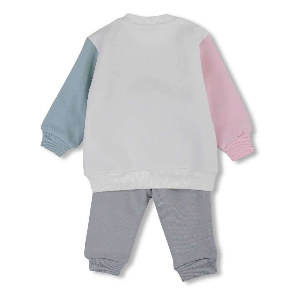 Girls Cotton Pajama Set – Offwhite/Gray with Cat Print
