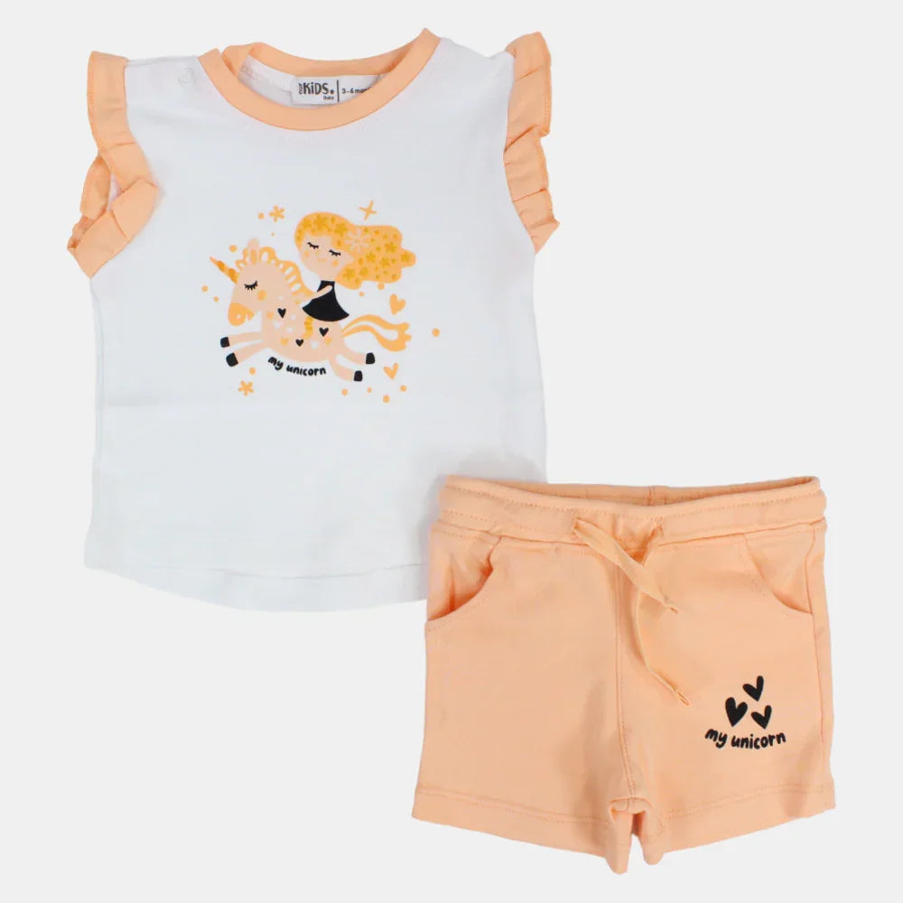 Baby Girls Cotton Pajama Set – Off-White/Salmon with "My Unicorn" Print - Clothing - Ourkids