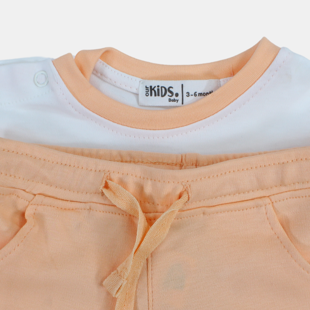 Baby Girls Cotton Pajama Set – Off-White/Salmon with "My Unicorn" Print