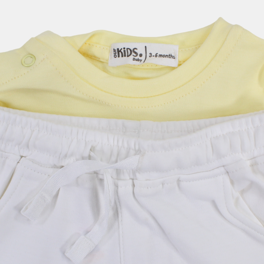 Baby Girls Cotton Pajama Set – Yellow with Owls & "I Love My Mommy" Print