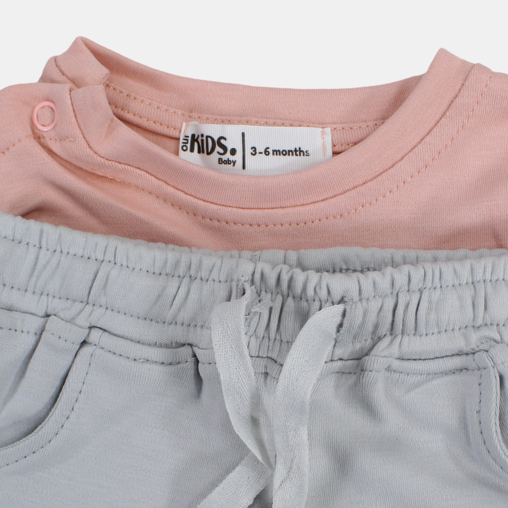 Baby Girls Cotton Pajama Set – Dusty Pink with a Bunny & "Magic is Real" Print